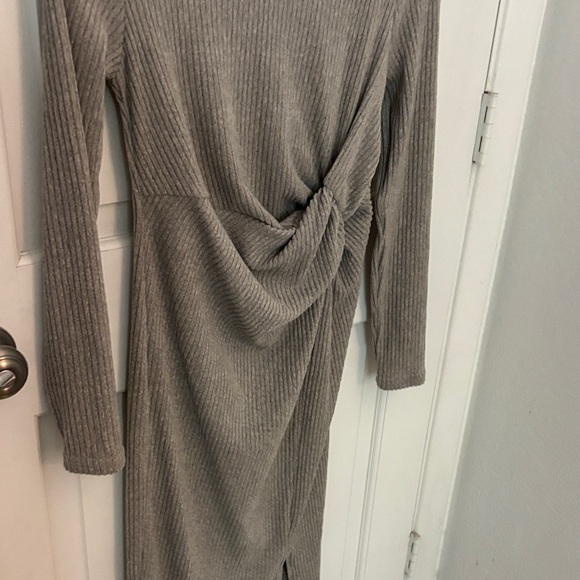 SHEIN Long Sleeve Knotted Dress in Taupe - Picture 3 of 7
